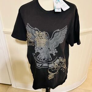 NWT Guess Eco Heritage Tee-Japanese Kanji Eagle Graphic Black T-Shirt Size Med